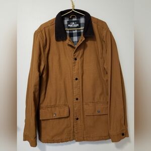 Canvas Jacket With Corduroy Collar Snap Front Mens XL With Plaid Liner